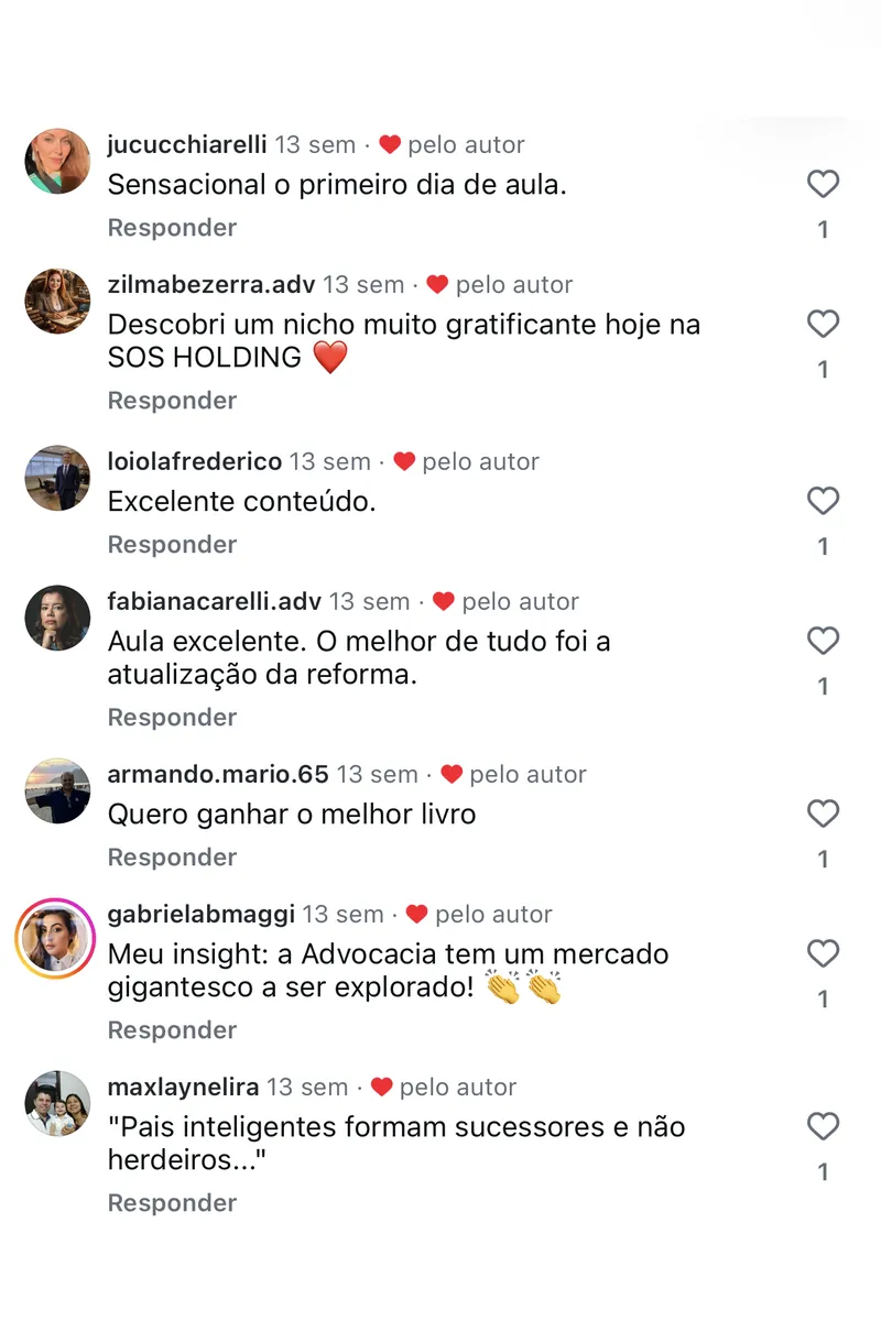 Depoimentos de participantes da imersão Holding na Prática