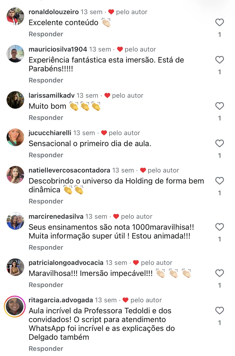 Comentários de alunos sobre o primeiro dia da imersão
